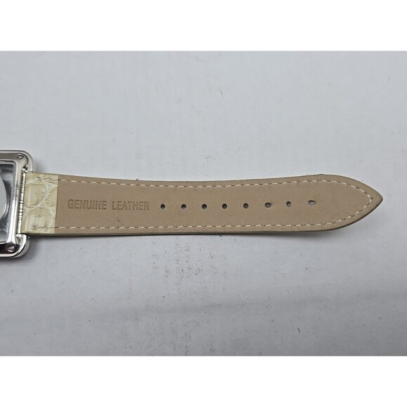 Adrienne Womens Rhinestone Open Square Watch Cream Croc Leather New Battery - Picture 11 of 12